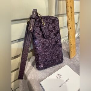Coach Purple Sequin Wristlet‎ Purple Sequin Coach Camera Case/Wristlet